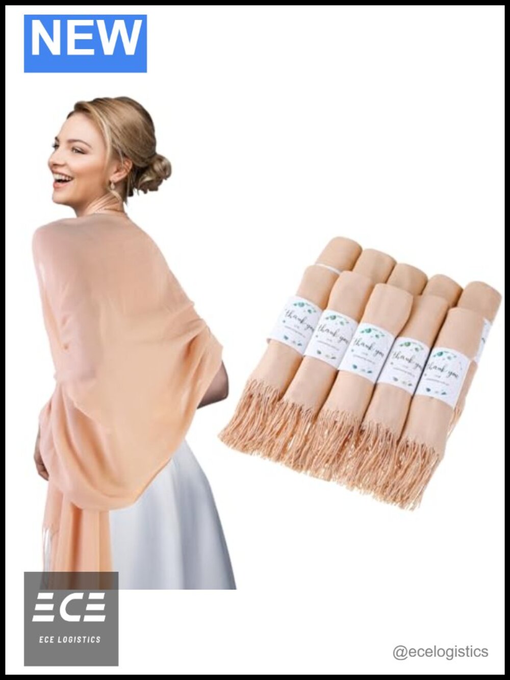 Wedding Shawl Wraps for Guests 50 Pack 79x28 Inch Polyester Tassel Scarves